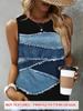 Damen Tanktop T-Shirt mit Print und gemusterten kurzen Ärmeln, ärmelloses Damen Rundhals-T-Shirt