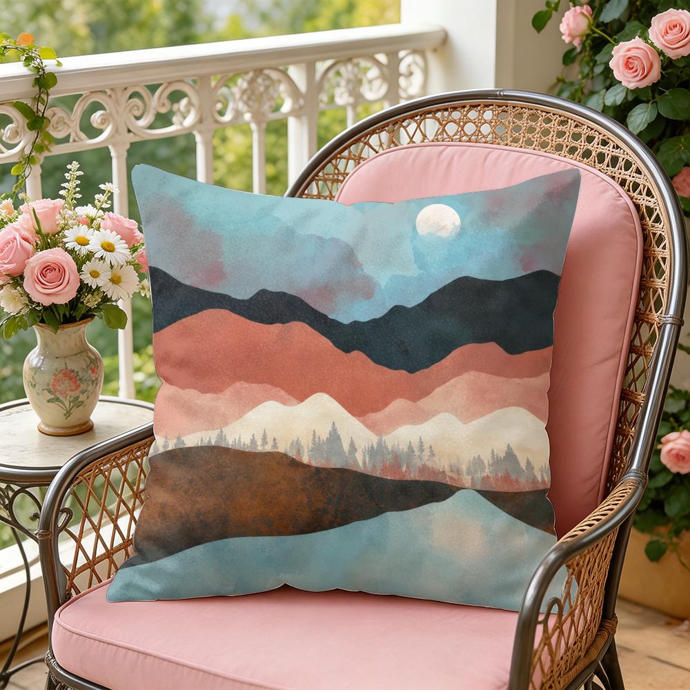 Watercolor Nature Art Cushion Cover Silky Short Plush Invisible Zipper Dustproof Sofa Pillow Case For Home Decor