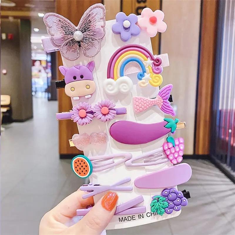 

14-piece hairpin set Baby Princess Candy Color Hair accessories Cute flower Animal hairpin Five-pointed star Love hairpin set Size fits all