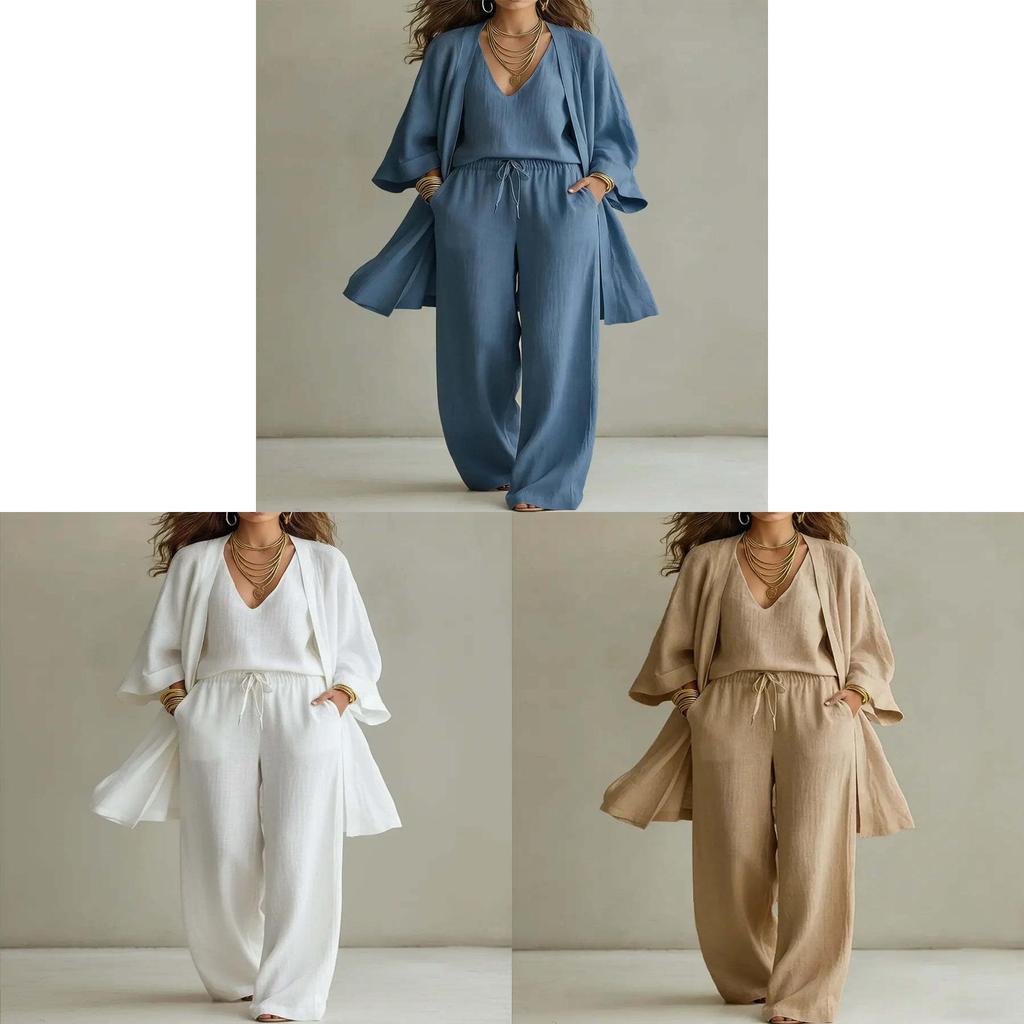 Casual Linen Pants Set For Women With Tie Details Spring Style