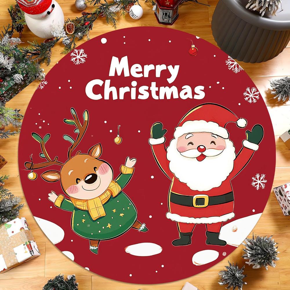 Christmas Gift Theme Round Rug Living Room Sofa Chair Rug Home Decor Bedroom Bedside Soft Rug Lounge Room Nonslip Floor Mat