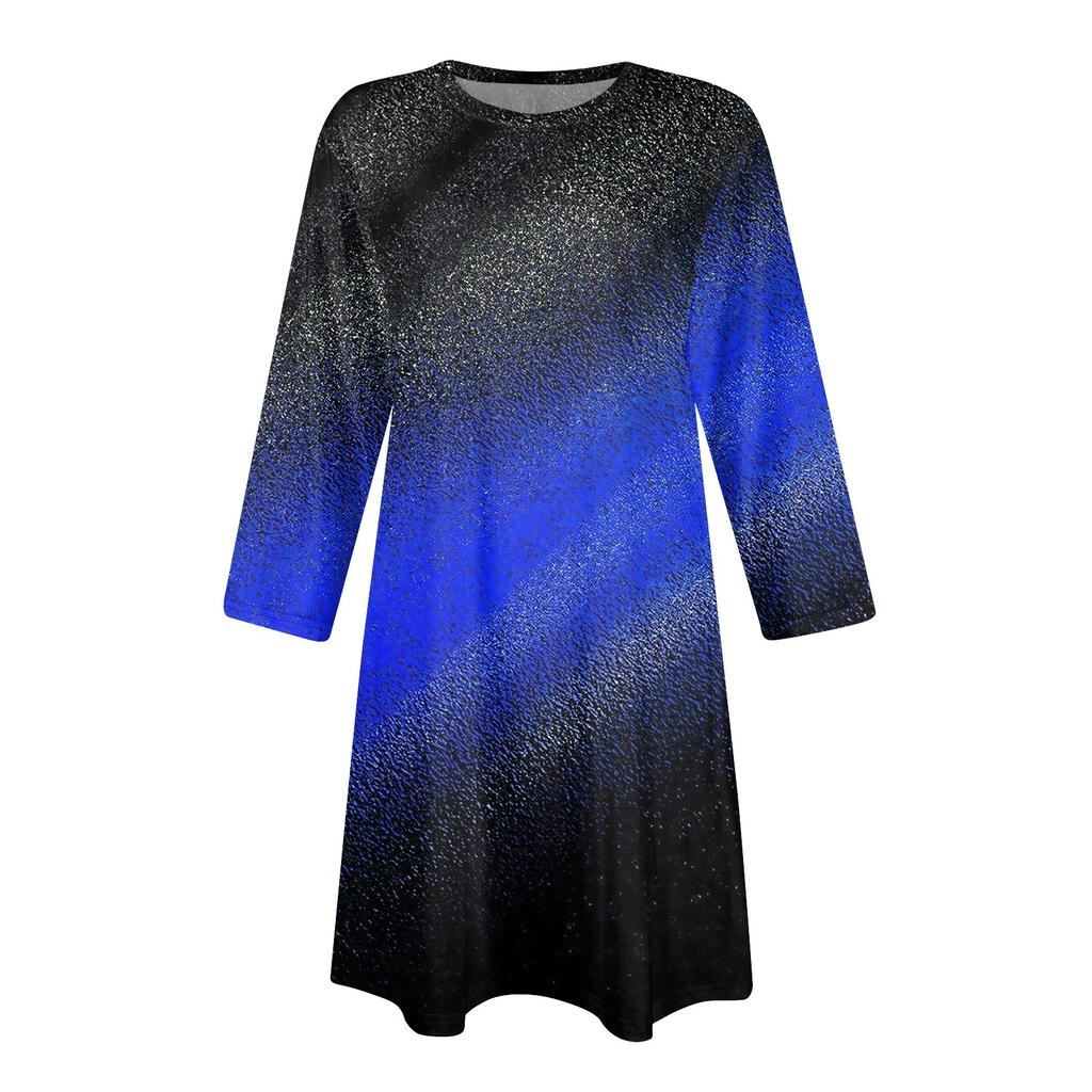 Women's Fashion Casual Print Round Neck Three-quarter Sleeve Short Dress