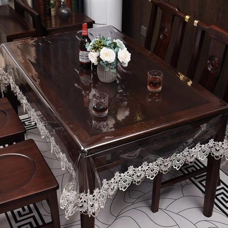 Waterproof Non-slip Table Cloth PVC Transparent Soft Dining Table Cloth Lace Soft Glass Oil-proof Table Cover Coffee Tablecloth