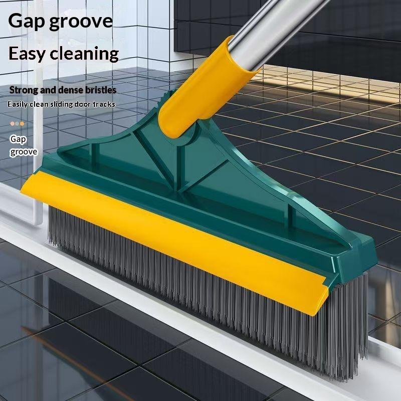 V Shaped Crevice Floor Scrub Brush With Stiff Bristles And Water Squeegee For Bathroom Kitchen Deep Cleaning