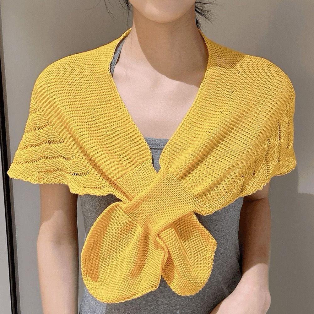Knitted Cross Shawl Solid Color Fake Collar Cape Fashion Air-conditioning Outerwear  Summer