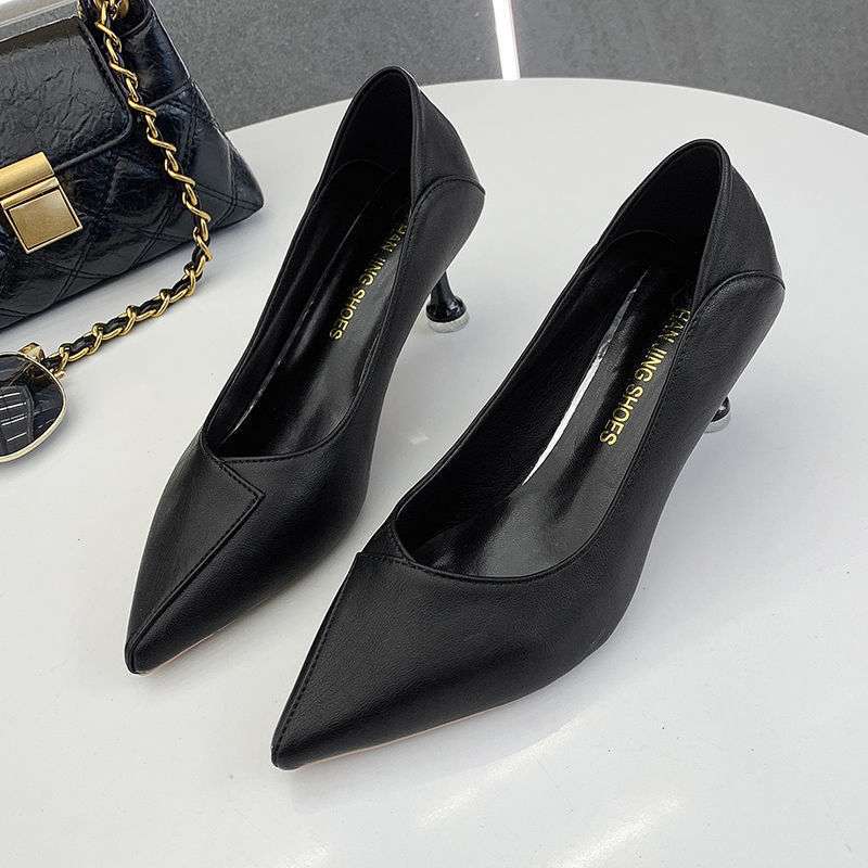 

Женские туфли на высоком каблуке, долго стоять не устают ноги, 2025 новая весна и осень, тонкий каблук 5 см, универсальные туфли из мягкой кожи для профессиональной работы 37