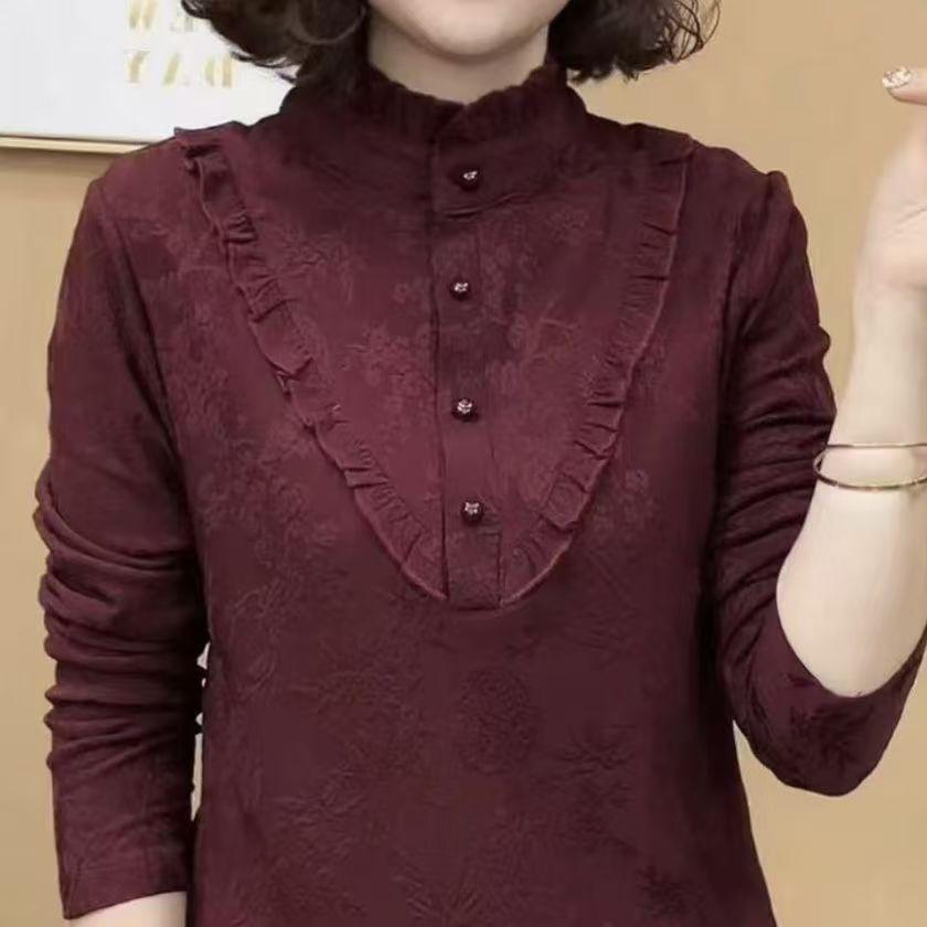 

Merino Wool Beaded Top: Warm, Stylish Tummy-Covering Sweater for Middle-Aged and Elderly Women 3XL вина червоного кольору