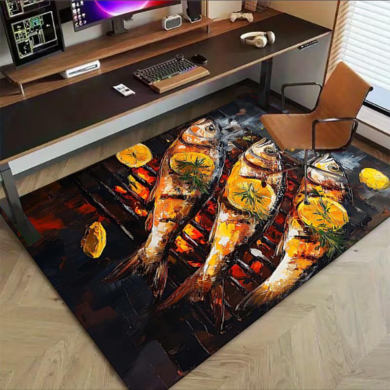 1PC Grilled Fish Lemon Non-Slip Floor Carpet Compatible for Office&Living Room&Bedroom&Dining Room - Flat- Soft & Pattern, Vibrant Colors-W241
