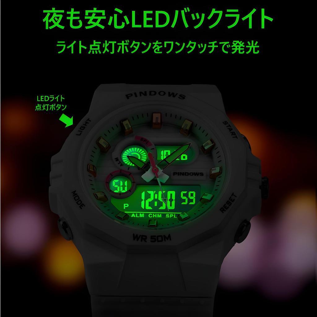 Kids Digital Watch, Outdoor Multifunction Waterproof Watch, Alarm, Date and Day Display, LED, Analog Display, Digital Watch, Navy