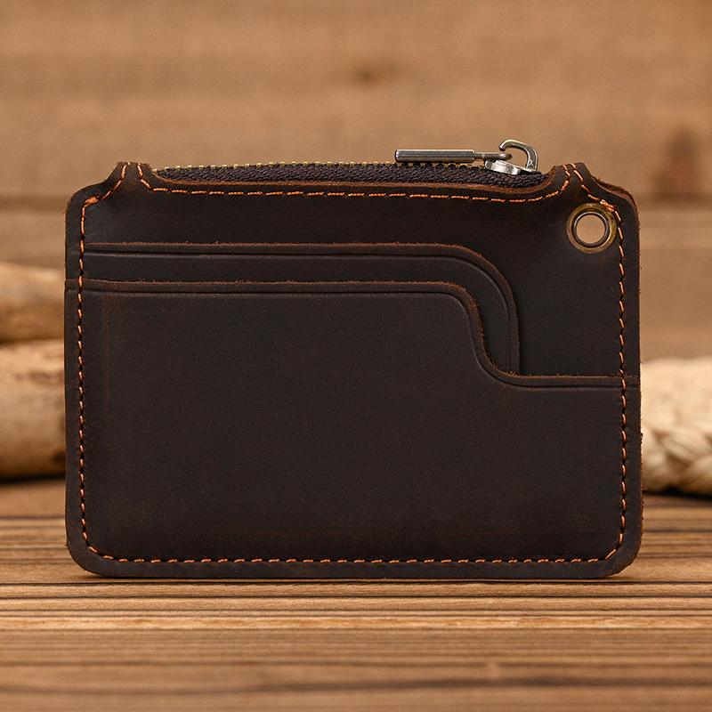 New Men Genuine Leather Zipper Coin Wallet Natural Leather Short Purse Card Holder Cash Clutch Wallet With Key Ring