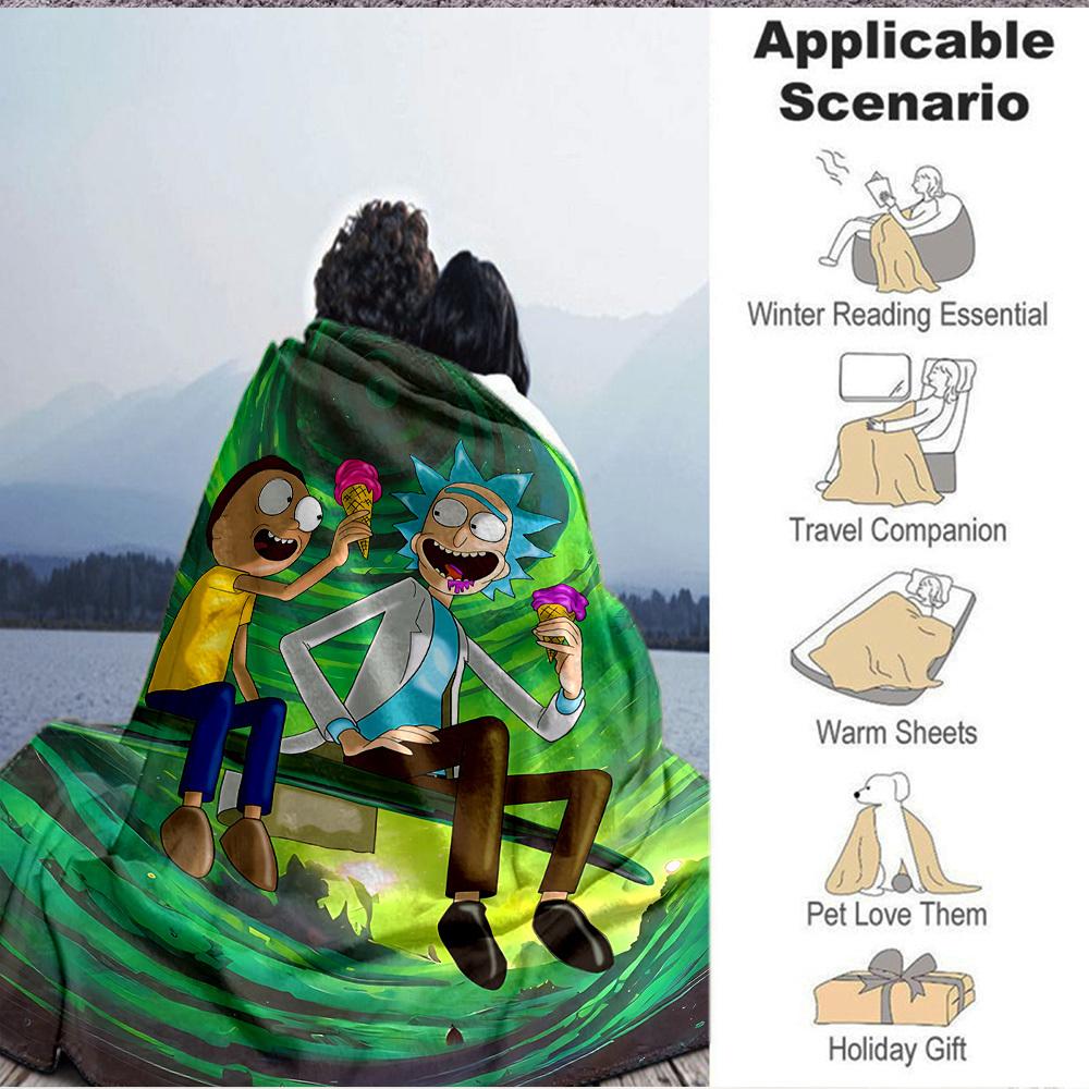 1pc Rick and Morty Blanket Lightweight Flannel Throw For Sofa, Bed, Travel, Livingroom, Office, Couch, Chair, And Bed