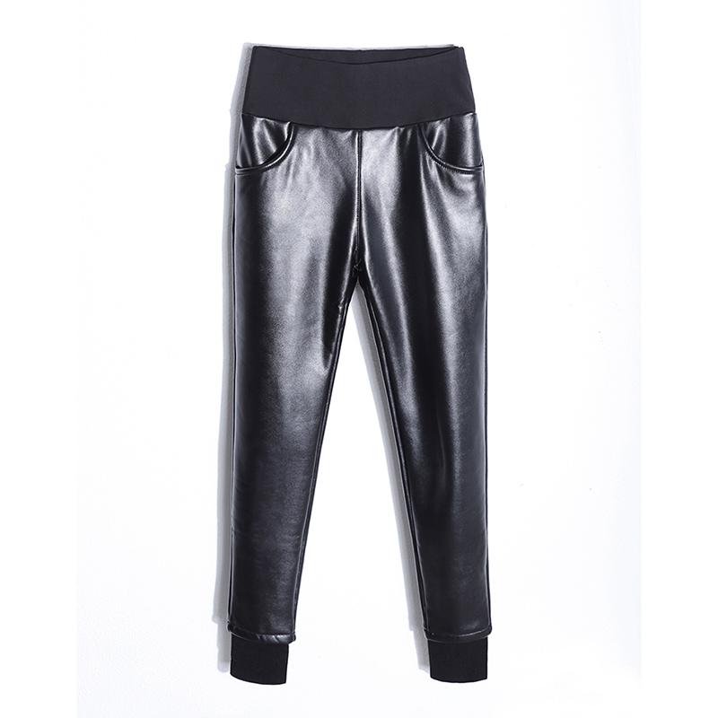 Autumn Winter Soft PU Leather Pant Thickening Warm High Waist Stretch Skinny Trousers Pencil Leather Leggings Women Velvet Pants