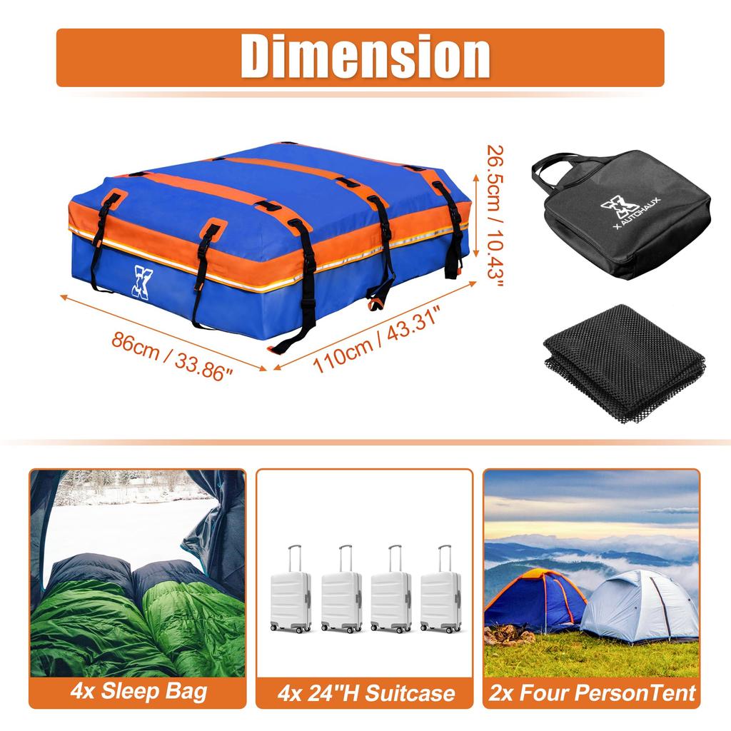 uxcell 15 Cubic Feet Car Roof Rooftop Cargo Carrier Luggage Carrier for Cars with or without Mat and 6 Door Blue Bag, Bag, Racks, Anti-Slip Hooks,