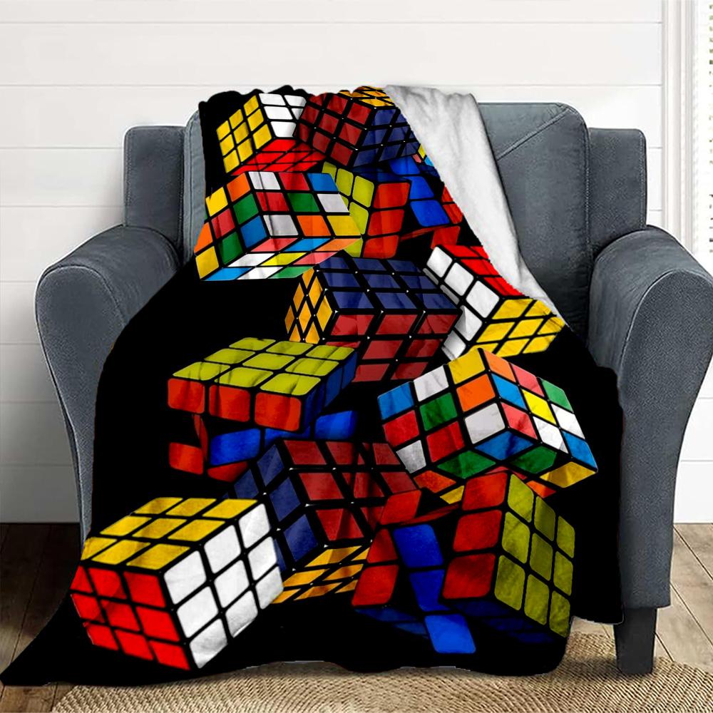 Rubik'S Cube Flannel Blanket Throw Blanket Soft Warm Sofa Bed Camping Car Home Decor Unique Christmas Gift C9302042