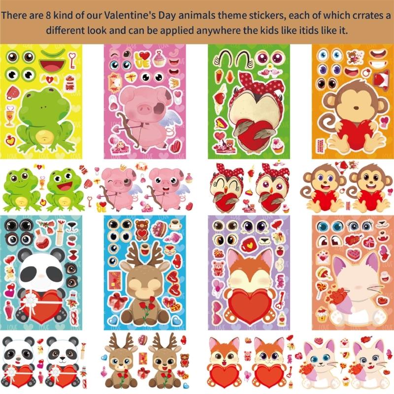 Funny Assemble Stickers Cartoon Animal  Face Expression Kids Boys Girls Gifts Cartoon Animal  Face Features Assemble