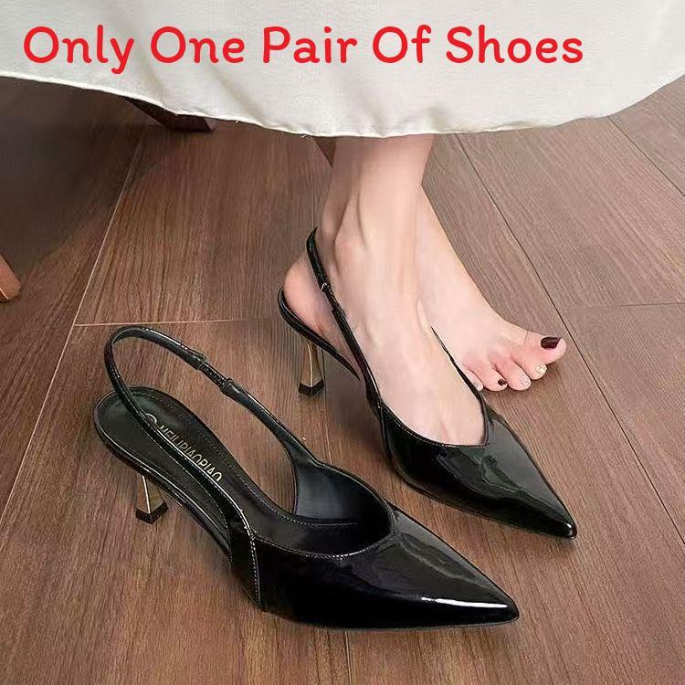 French Stylish Sexy Cat Heel Sandals With Patent Synthetic Leather For Summer Casual Wear
