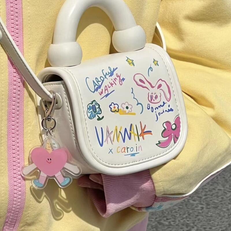 Cute Mini Cartoon Graffiti Crossbody Bags Korean Fashion Women's Handbags High Quality Students PU Leather Small Top-handle Bags