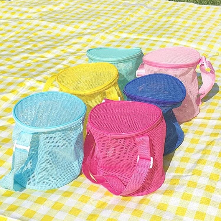 Reusable Kids Beach Play Shoulder Bag Zippered Mesh Storage Bag with Adjustable Strap For Seashells Hunting Sand Game