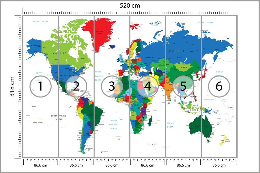 Photomural World Map Smooth Vinyl 520x318