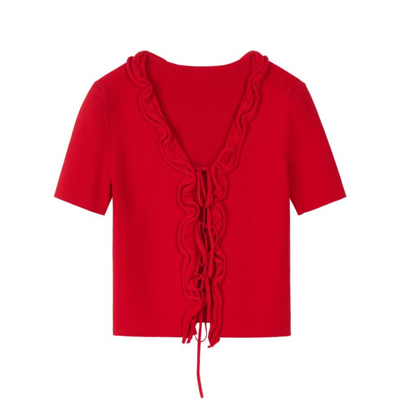 LANCY Women s Lyocell Wave V-Neck Knit Cardigan