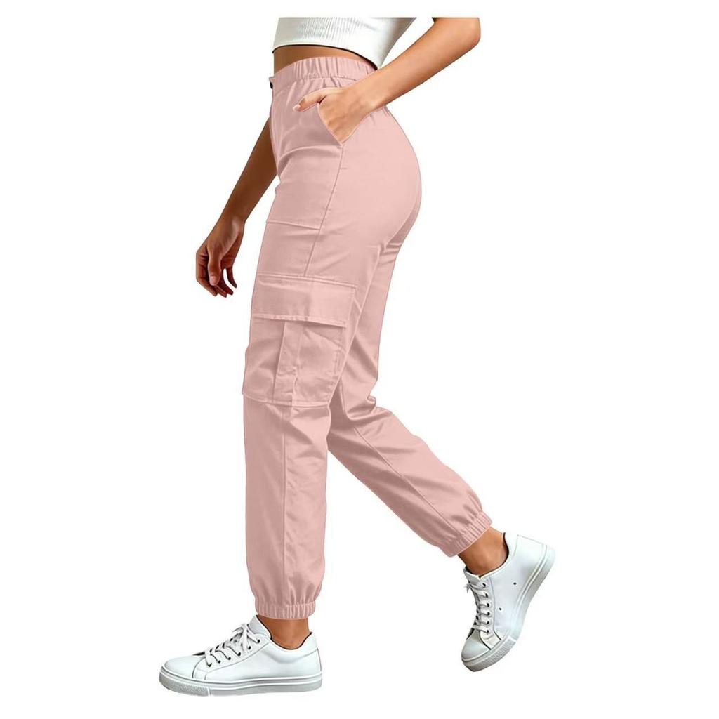 Women's High Waisted Cargo Pants Loose Fit Color Casual Jogger Pants with Pockets
