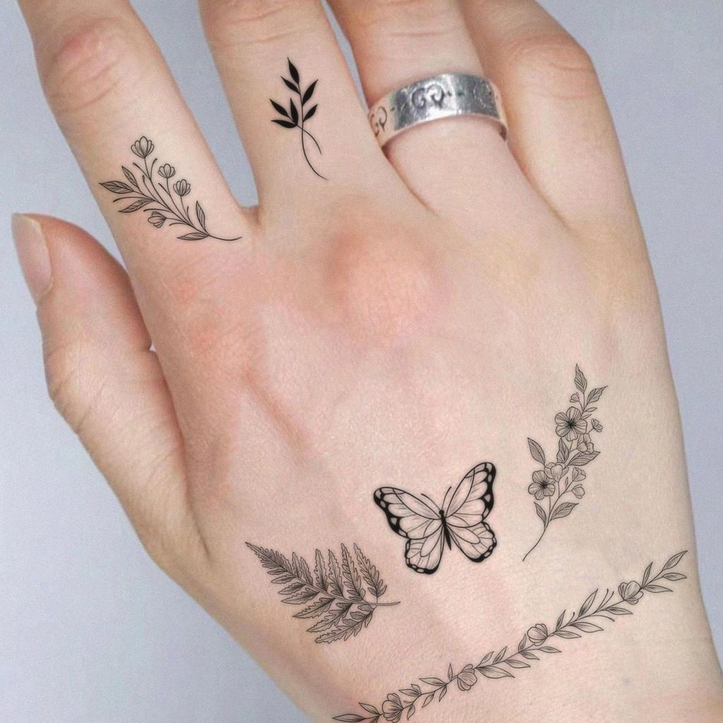 Flowers, Butterflies, Fingers, Collarbone, Small Pattern Tattoo Stickers, High-End Simple Tattoo Stickers