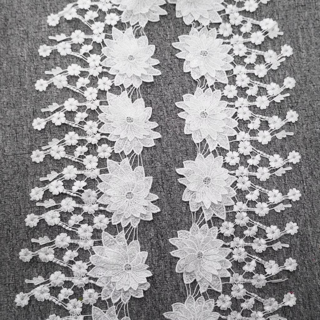 2yard 3D polyester silk embroidery flower water-soluble lace Trim diy Clothing hemline sleeves decorative sew on lace ribbon