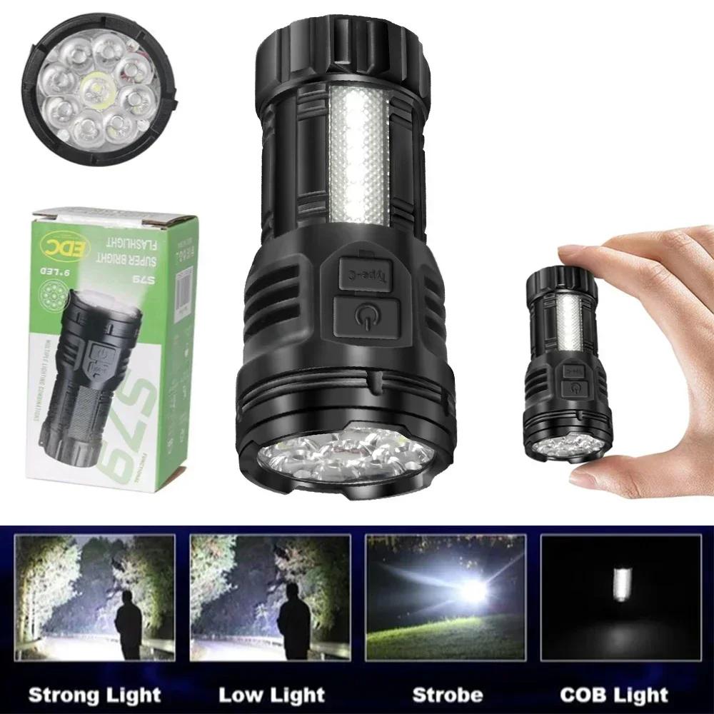 Powerful Portable LED Flashlights USB Rechargeable Flashlight with 6 Modes Red and White Lights Outdoor Camping Emergency Torch