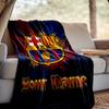 Custom Name Barcelona Football Throw Blanket - Perfect for Couch, Bed, Office, and outdoor Travel - Ideal Gift for Christmas & Holidays