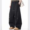 Spring and summer new European and American retro splicing light apricot scimitar loose straight casual pants men's trendy pants