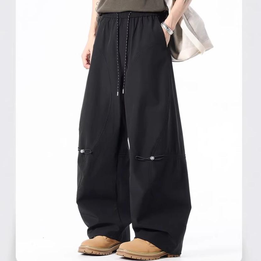 Spring and summer new European and American retro splicing light apricot scimitar loose straight casual pants men's trendy pants