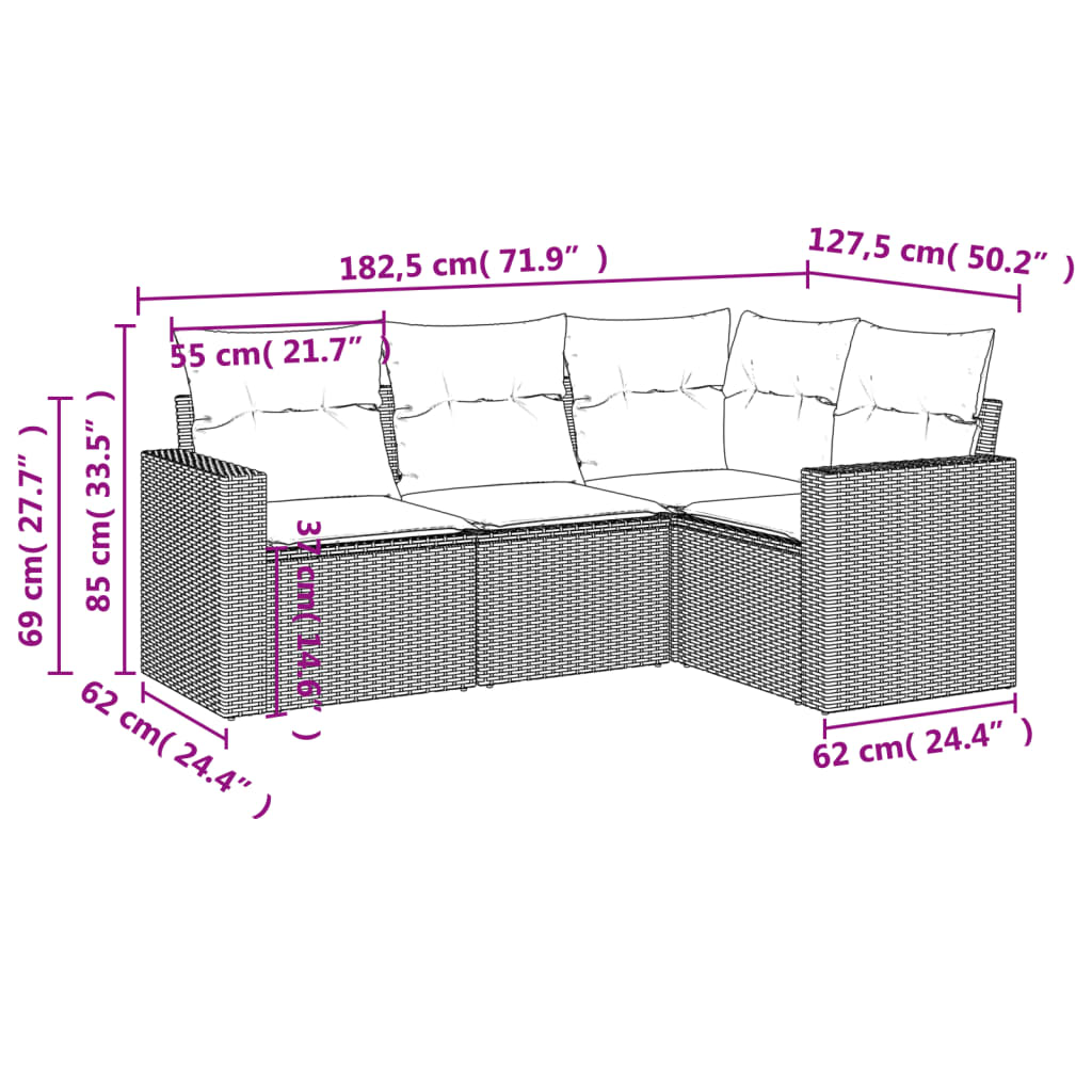Vidaxl 4-Cz. Garden Lounge Set, Cushions, Black PE Rattan