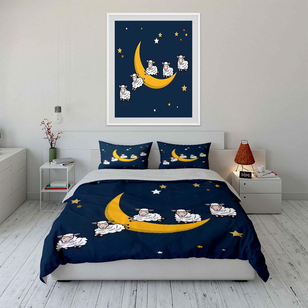 "Moon and Sheep Starry Bedding" Bedding Duvet Cover Set Duvet Cover Pillowcases (1 * Duvet Cover 2 * Pillowcases, Without Duvet Insert)