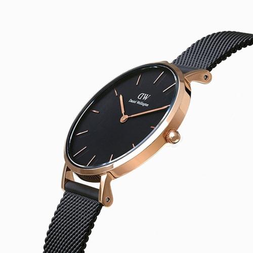 Daniel Wellington New Classic Petite Ashfield 32mm Women's Watch with Black Dial and Stainless Steel Strap (DW00100201)