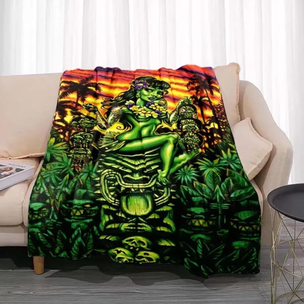 Tiki Bar Fashion Flannel Throw Blanket Summer Beach Aloha Hawaii Funny Accessories Man Cave Party Home Decor for Pub Club