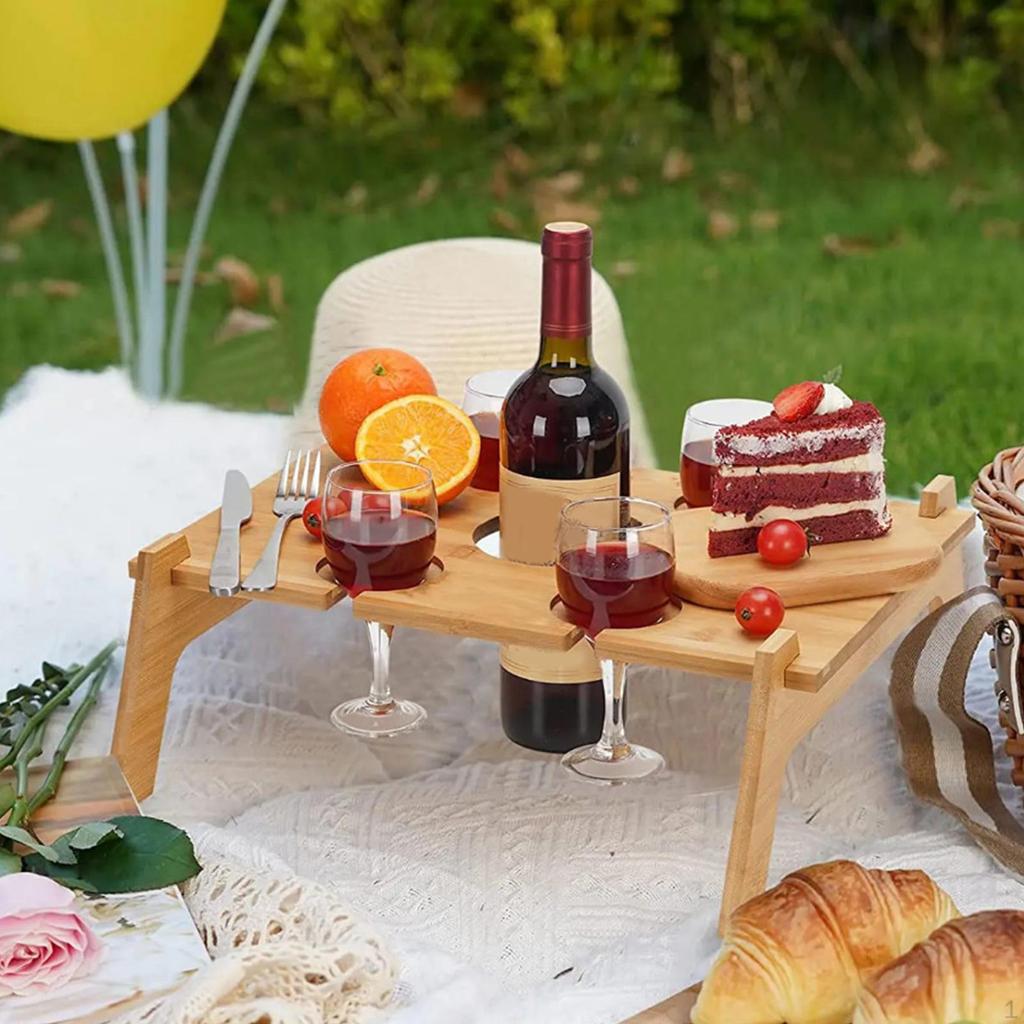 Picnic Table Bottle Holder Foldable Outdoor Folding Desk Beverage Cheese for Fishing Barbecue