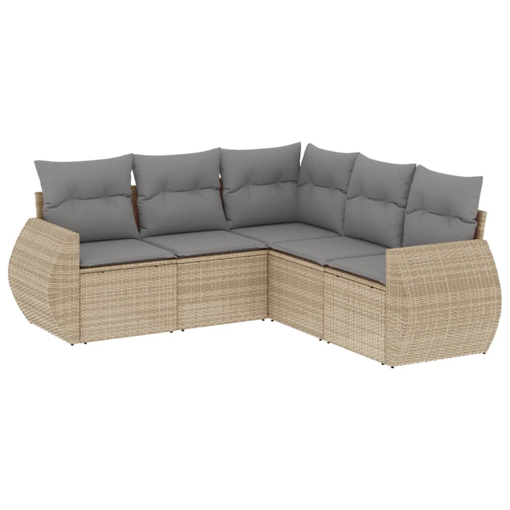 Vidaxl 5-Cz. Garden Furniture Set With Cushions, Beige, Poly Rattan