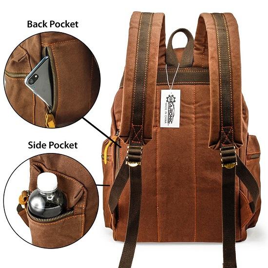 Canvas Backpack for Men Leather Rucksack Knapsack  Laptop Tote Satchel School Military Army Shoulder Rucksack Hiking Bag Coffee