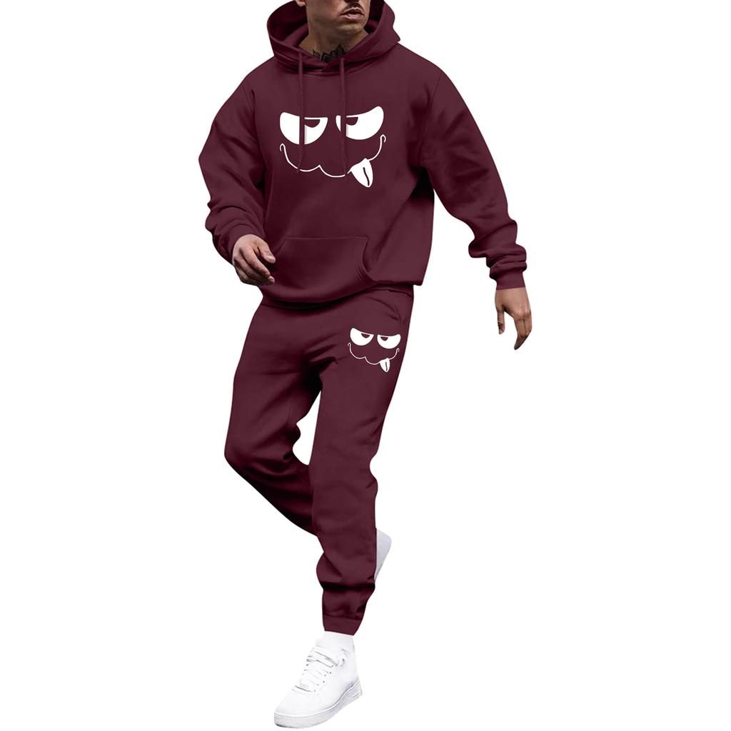 Men's Printed Hooded Sweatshirt And Sweatpants Casual Sports Suit