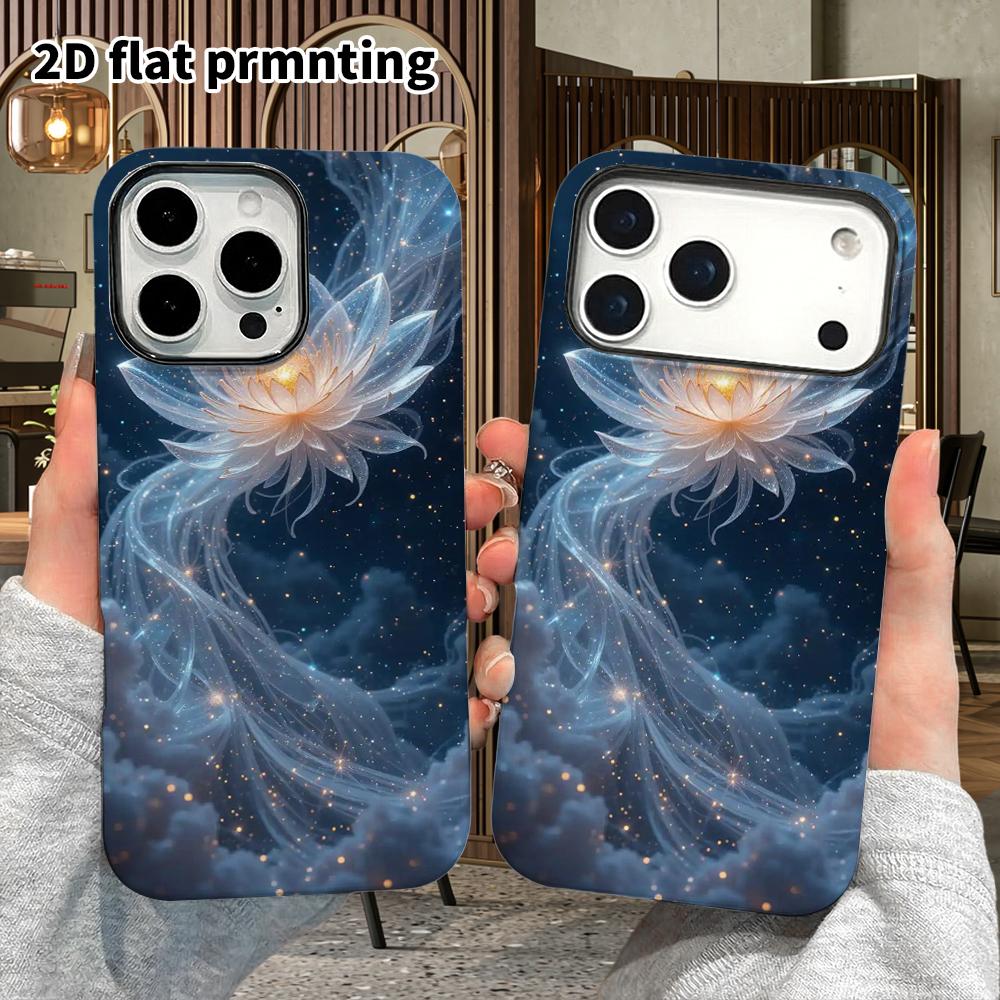 Phone Case: 2D Flat Suitable for iPhone 18 17 16 15 14 13 Pro Film Protective Case, Couple Style, Starry Sky Crystal Lotus, Christmas and Halloween Gi