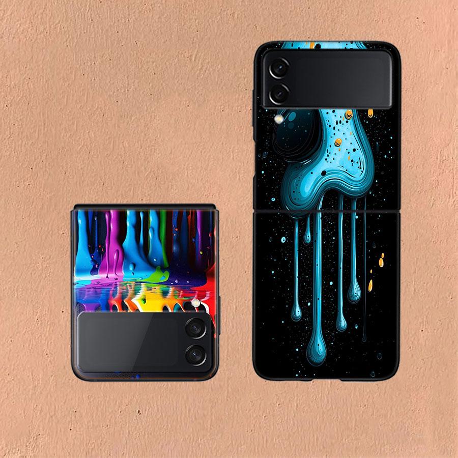 Vibrant Color Splashing Ink Coque For Samsung Z Flip7 6 Galaxy Case Shockproof Z Flip5 Z Flip3 4 5G Hard Cover Phone TPU PC Har