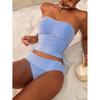 Trendy Tankini Swimsuit Set Blue Striped Two Piece Bathing Suit with High Waist Bottoms Summer Two Piece