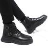 Large Size Black Martin Boots Men's Tooling Boots Outdoor Trendy Shoes Medium Top Leather Boots Men's Autumn Casual