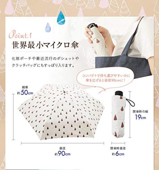 Smallest Class Folding Micro Parasol Teepee Pattern UV Umbrella for Both Sunny and Rainy Days World's 5-fold [99.99% Protection] Off-white