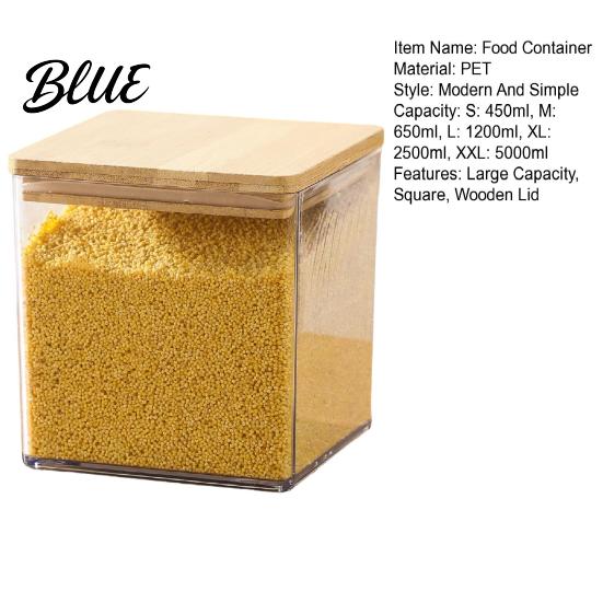 Clear Food Container with Wooden Storage Airtight Flour Sugar Large Square Plastic Jar Food-grade Silicone
