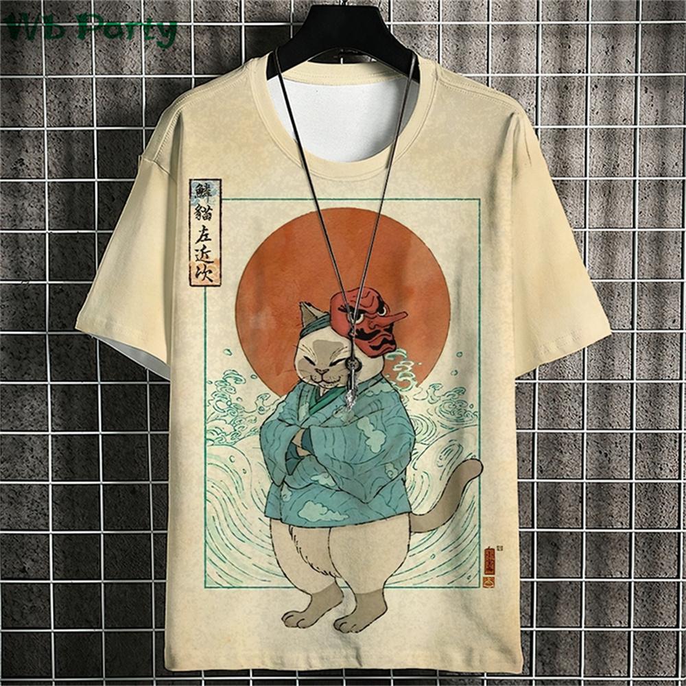 Ukiyo-E Grafická trička Letní pánské oblečení O-výstřih Pánské tričko s krátkým rukávem Ležérní volné tričko Japonský styl Pánské košile Top