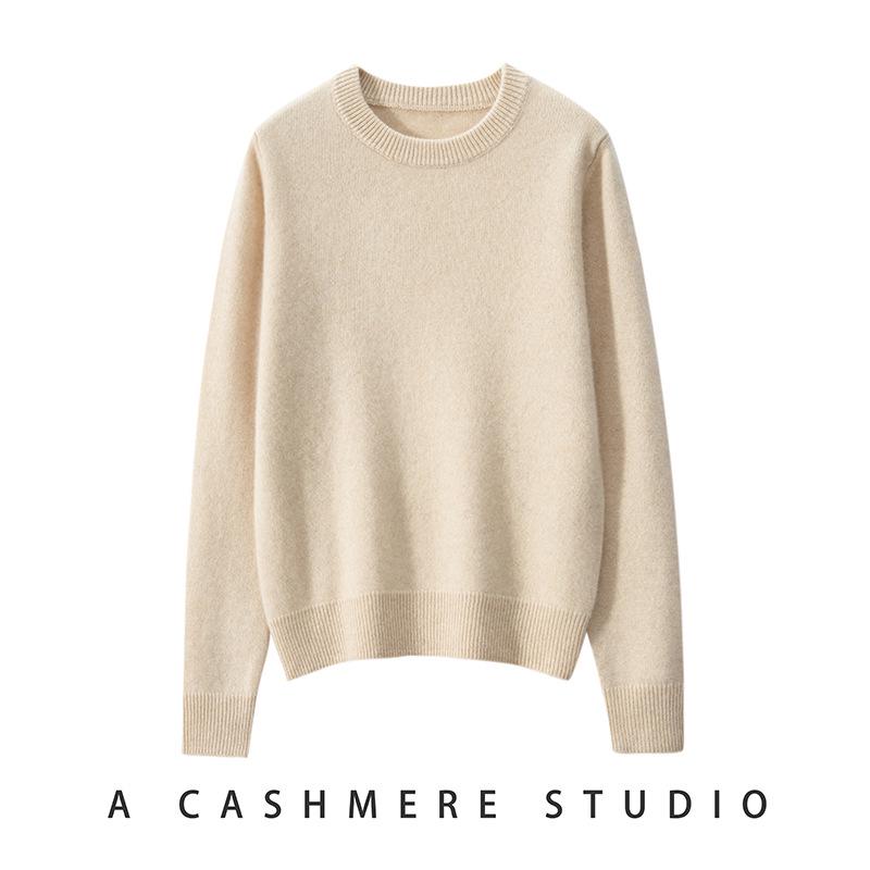 Women's Pure Cashmere Round Neck Knitwear - Warm, Casual, Urban Style for Autumn/Winter