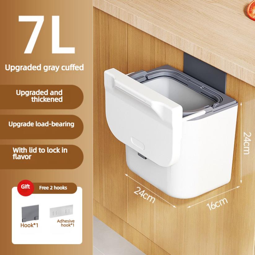 Wall Mounted Trash Can Household Galley Waste Bin Hanging Bathroom Trash Can With Lid Food Garbage Bin Kitchen Accessories 7/9L