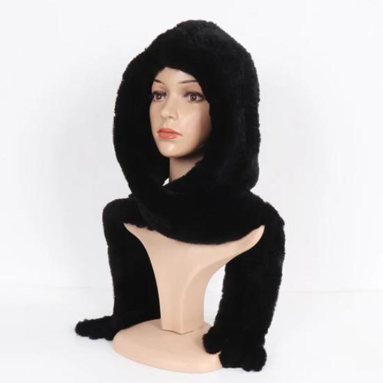 Winter Women Knitted Real Rex Rabbit Fur Hat Scarf Natural Soft Rex Rabbit Fur Hat Lady Warm Genuine Rabbit Fur Cap Scarves