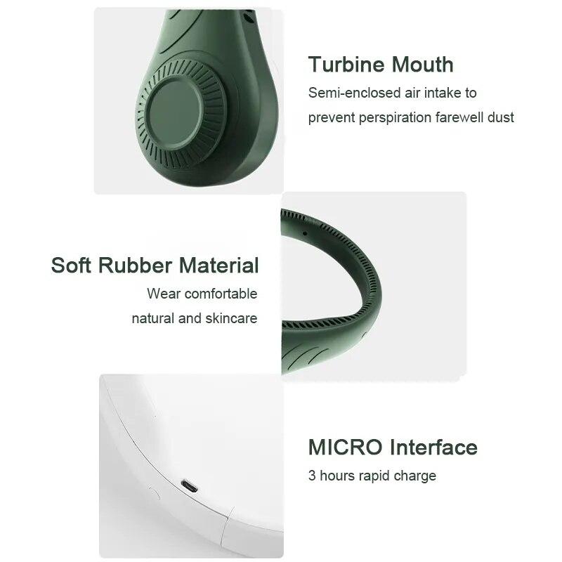 Wholesales Hands Free Mini Rechargeable Earphone Design Leafless Neck Fan Wearable Portable Hanging Neck Fan